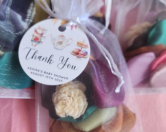 Tea Party Favor – Floral Sachet with Sola Flower, Garden Shower Gift, Bridal Tea Bag Favor, Fragrant Petals in Organza Bag