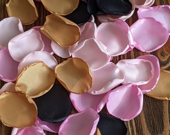 Pink gold and black custom rose petals for birthday or baby shower party decor-princess bridal  table confetti-sweet quinceanera photo props