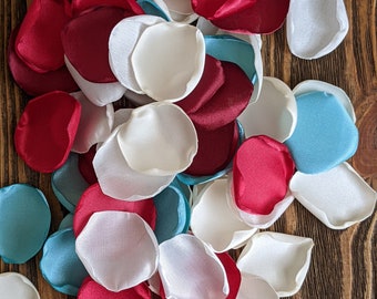 Wedding decor, Aqua red rose petals for bridal shower decor, simple beach centerpieces, tropical vintage reception, minimal party supplies