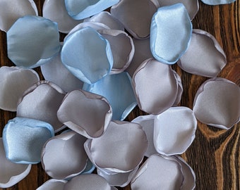 Blue silver and white rose petals for baptism christening or angel baby boy shower, confetti for wedding table centerpieces and flower girl