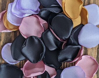 Black lavender mauve gold rose petals wedding decor, moody bridal shower, minimal simple centerpieces, flowers for flower girl basket toss