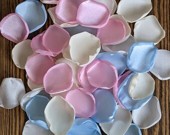 Blue pink and cream gender reveal party decor, classic rose petals for birthday decorations, whimsical flowers toss for wedding aisle runner