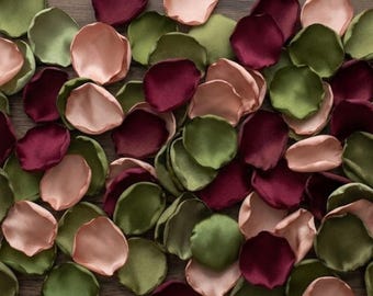Rose Gold Burgundy Olive Petals Wedding Decor Boho Flower Girl Basket Rustic Aisle Runner Confetti Toss