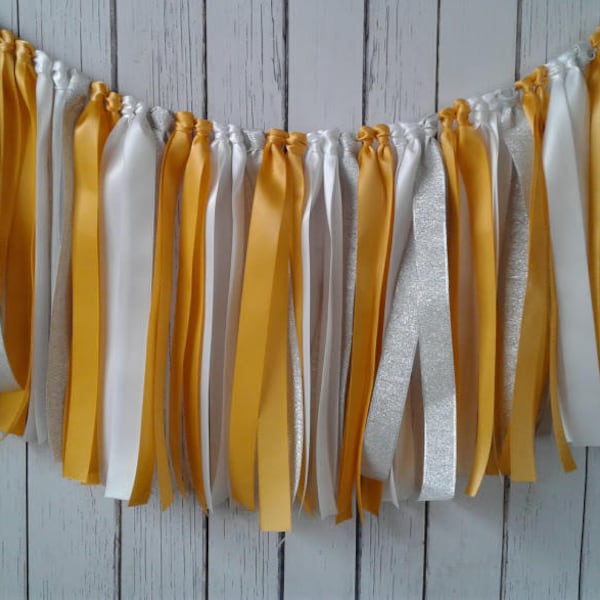 Party ribbon garland for party table skirt-yellow white sunshine decorations- garland for wedding photo prop-custom bridal shower banner