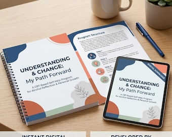 CBT Alcohol Recovery Workbook PDF - Sobriety Journal, Self Help Worksheets, Mental Health Planner, Digital Printable for Addiction Support