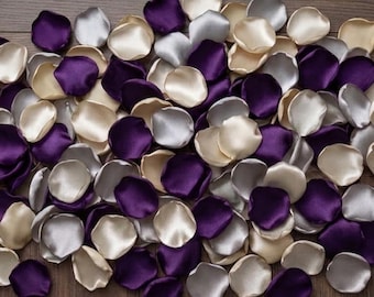 Plum Silver Satin Rose Petals for Wedding Aisle, Flower Girl, Table Scatter Ceremony Decor