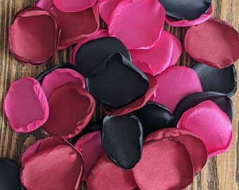 Black burgundy and hot pink rose petals for wedding, moody bridal shower decor, flower girl petals, winter aisle runner border decor toss