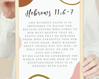 Hebrews 11:6 'Without Faith It Is Impossible to Please God' – Minimalist Terracotta Christian Wall Art, Printable Scripture Decor