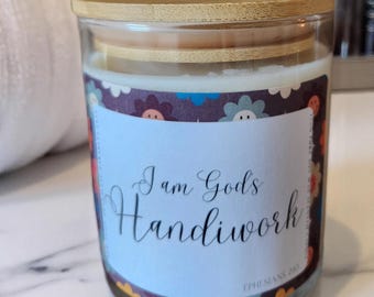I Am God’s Handiwork Candle – Ephesians 2:10 – 8oz Soy Wax – Christian Gift – Bible Verse Candle – Faith Decor – Inspirational Candle