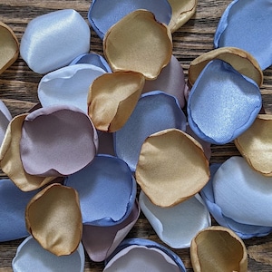 Wedding decor, dusty blue petals, antique gold petals, taupe rose petals, wedding decorations, flower petals, bridal shower decor