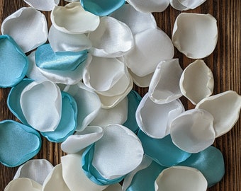 Robins egg blue or light turquoise mix of rose petals for bridal shower decor, flower girl flowers and baby shower decoration for tables