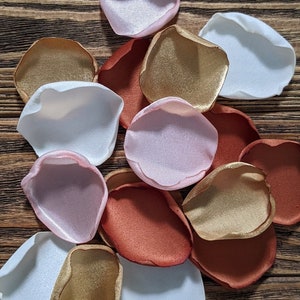 Terracotta gold boho wedding decor, modern bohemian rose petals for minimalist reception ceremony, desert chic petals for flower girl basket