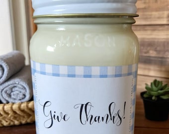 Give Thanks Candle – 1 Thessalonians 5:18 – 14oz Soy Wax – Gratitude Candle – Bible Verse Decor – Christian Gift – Thanksgiving Candle