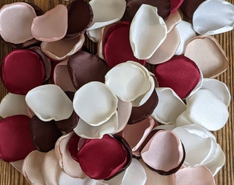 Barn burgundy blush pink ivory brown rose petals for rustic baby shower, wedding flower girl flowers and leaves, bridal shower centerpieces