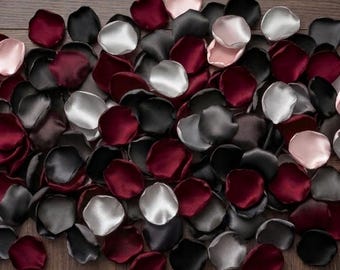 Black Burgundy Blush Satin Rose Petals Wedding Confetti Flower Girl Basket Bridal Shower Decor