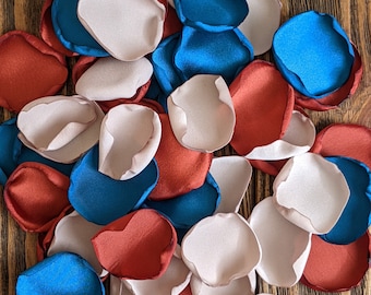 Fall rust teal tan rose petals for wedding decor, rustic bridal shower table decor, flower girl petals for baskets, aisle runner decor toss