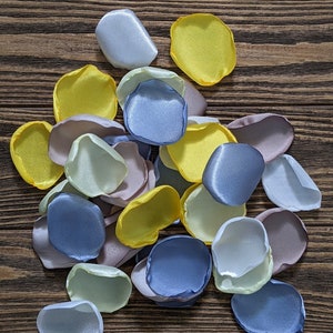 Yellow, Dusty Blue, Taupe Ivory Rose Petals | Wedding Decor, Aisle Ceremony Toss Petals | Flower Girl Petals