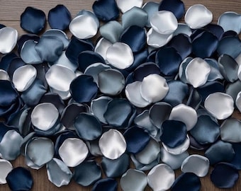 Dusty Blue Navy Slate Ivory Rose Petals - Wedding Aisle Decor Ceremony Toss Flower Girl Elegant Bridal