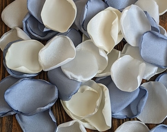 Dusty blue cream ivory rose petals for wedding decor, bridal shower simple centerpieces ideas, invitation decor, flower girl flowers toss