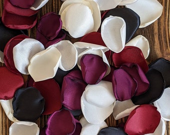 Eggplant burgundy black mix of rose petals for wedding decor, bridal shower floral confetti, table decorations, custom flower girl petals