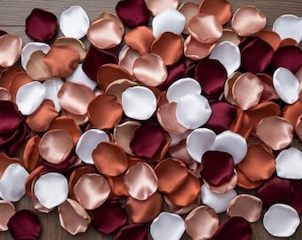 Terracotta Burgundy Rose Gold Satin Rose Petals Bohemian Wedding Decor Bridal Shower Toss Flowers