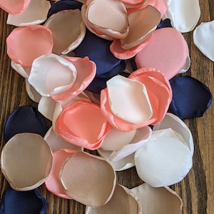 Wedding decor, Rustic bridal baby shower rose petals for mr mrs party, navy and coral confetti for flower girl baskets, centerpieces scatter