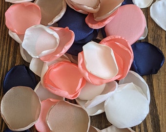Wedding decor, Rustic bridal baby shower rose petals for mr mrs party, navy and coral confetti for flower girl baskets, centerpieces scatter
