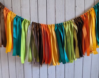 Dinosaur garland, party garland, ribbon garland, t rex birthday, tiger 1st birthday, safari baby shower, photo props, nursery room decor