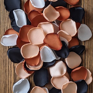 Modern terracotta black custom rose petals bulk for wedding and party decor, fall bridal shower decorations, flower girl petals for baskets