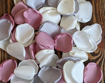 Wedding decor, Mauve and silver custom rose petals, engagement and party floral centerpieces, aisle runner and pew markers confetti  toss