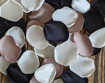 Black taupe rose petals bulk, custom rustic or ranch wedding faux flowers, bohemian floral confetti for aisle runner and flower girl baskets