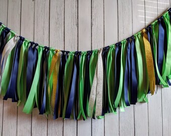 Navy & Mint Ribbon Garland – Baby Shower Decor, High Chair Banner, Birthday Backdrop