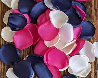 Navy blue and fuchsia mixture of rose petals for wedding decorations, flowers for bridal shower decor or nautical gender reveal toss