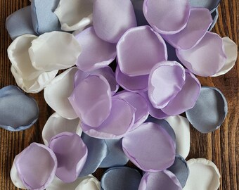 Lavender thistle dusty blue wedding flowers, bridesmaid or flower girl leaves, rustic boho custom rose petals for aisle runner cake decor