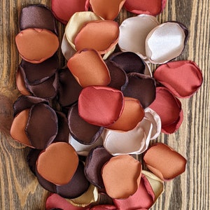 Terracotta rust custom rose petals for aisle runner decor bridal shower and flower girl baskets, ceremony exit toss ideas for modern wedding