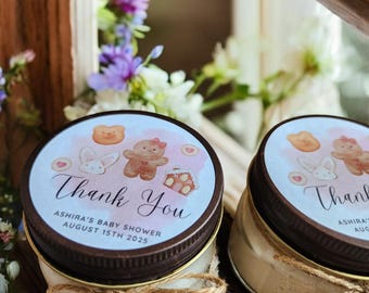 What's Baking Rustic Candle Favors – Custom Soy Candles, 4 oz Set of 12, Personalized Bridal Baby Shower Wedding Favors, Custom Labels