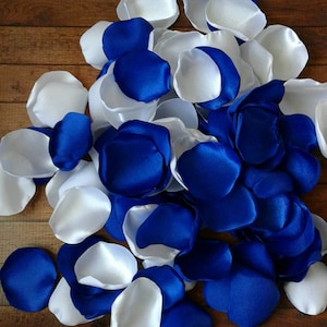 Wedding decor, white royal blue rose petals for wedding decoration, flower girl accessories for baskets, rustic bridal shower confetti toss