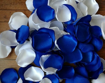 Wedding decor, white royal blue rose petals for wedding decoration, flower girl accessories for baskets, rustic bridal shower confetti toss