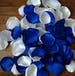 Wedding decor, white and royal blue rose petals for wedding decorations, flower girl accessories for baskets, bridal shower, rustic toss