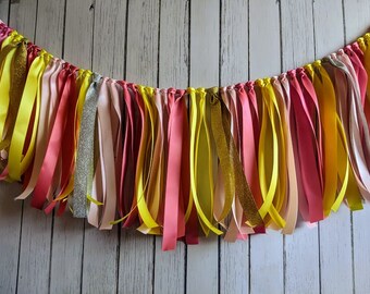 Party decor-pink lemonade garland-ribbon garland-pink lemonade decorations-ribbon garland backdrop-high chair banner-baby girl shower decor