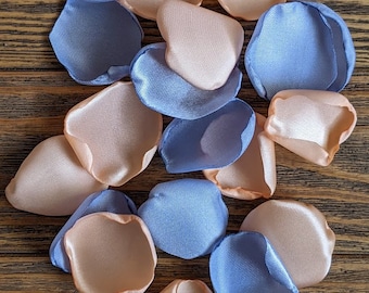 Wedding aisle runner and bridal shower decor, flower girl petals for basket, dusty blue and peach rose petals for reception, arch toss decor