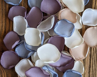 Wedding decor, Dusty blue and dusty lavender rose petals for aisle and ceremony reception decor, flower girl proposal and petals for baskets