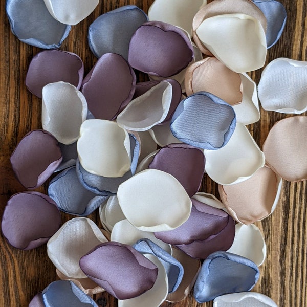 Wedding decor-Dusty blue and dusty lavender rose petals for aisle and ceremony reception decor-flower girl proposal and petals for baskets