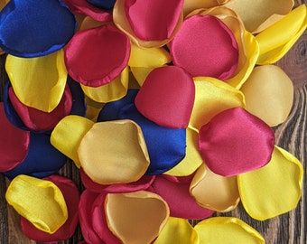 Beauty and the beast birthday decor, party table confetti, baby shower flowers, fairytale aisle runner decor, yellow red gold royal petals