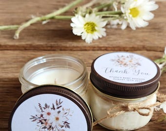 Baby in Bloom Candle Favors – Fall Baby Shower Gift – 4oz Soy Candle – Autumn Floral Theme – Personalized Party Favor – Girl Shower Decor