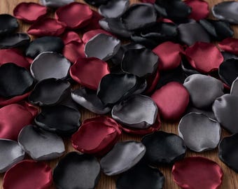 Burgundy Black Charcoal Rose Petals, Gothic Glam Fall Table Scatter, Whimsical Dark Romantic Winter Wedding Decor, Flower Girl Petals