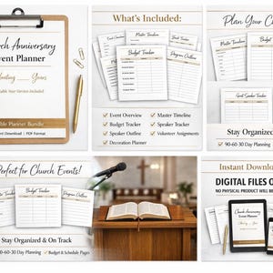 Planificador de eventos para el aniversario de la iglesia / Organizador del programa del ministerio de agradecimiento al pastor (PDF)