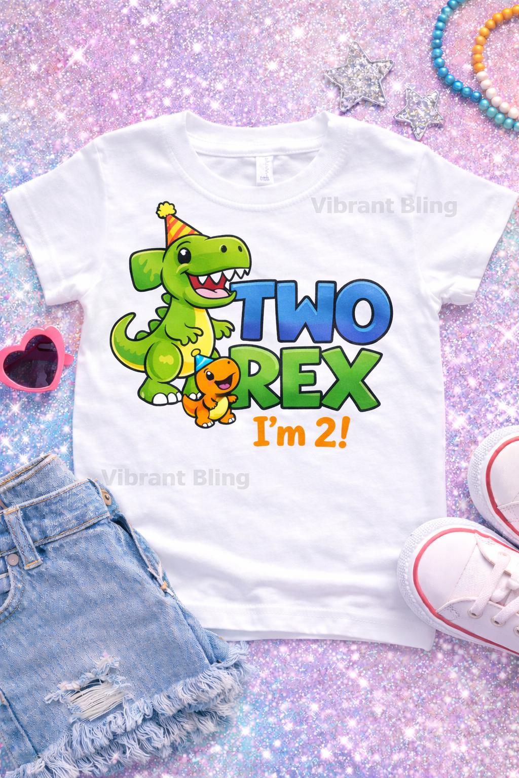 Two Rex Dinosaur Birthday PNG, Toddler Age 2 Shirt Design (instant ...