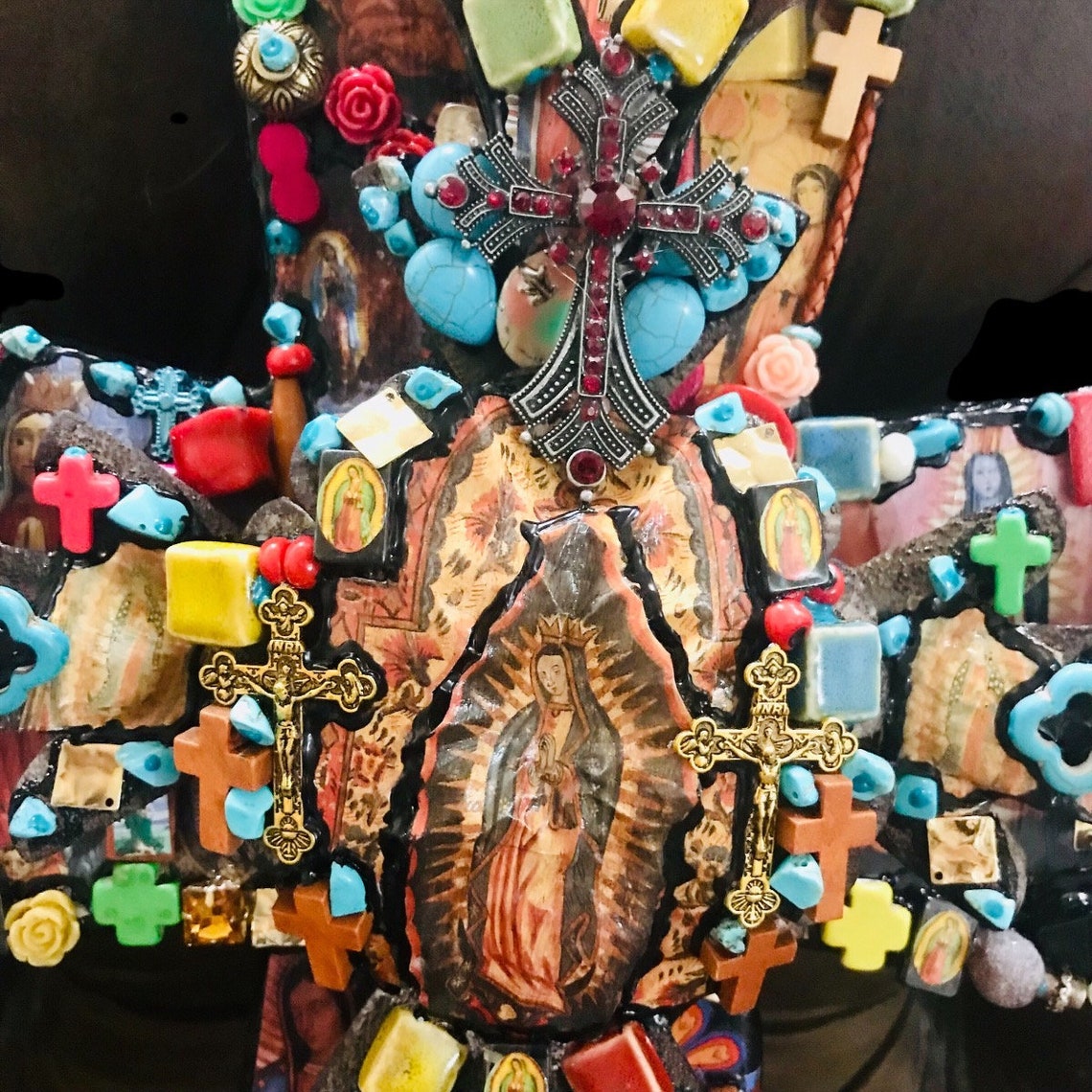 Catholic Mosaic Art Cross Our Lady of Guadalupe Large Jeweled Etsy