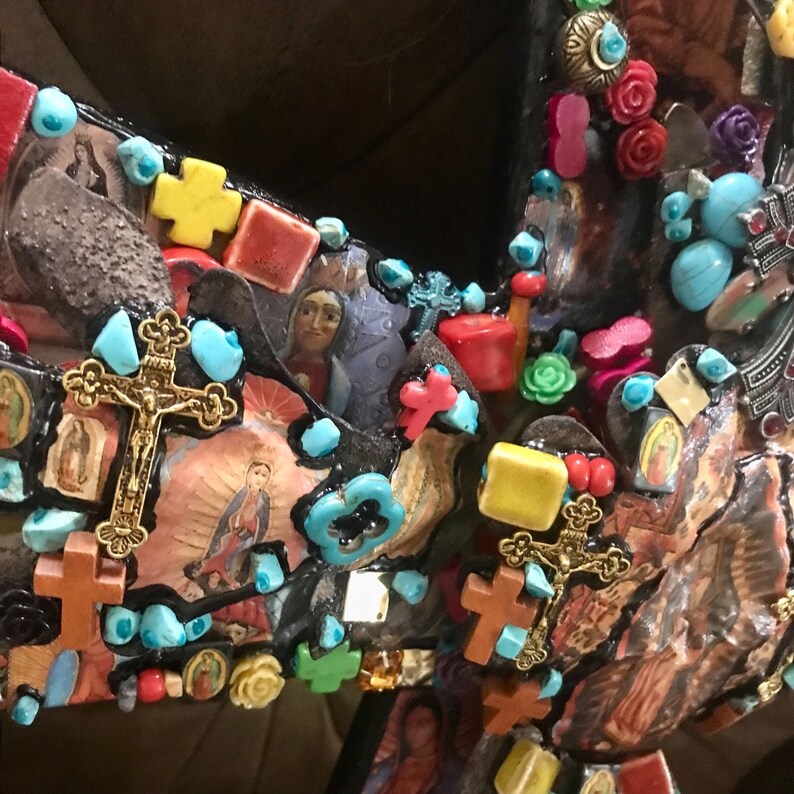 Catholic Mosaic Art Cross Our Lady of Guadalupe Large Jeweled Etsy